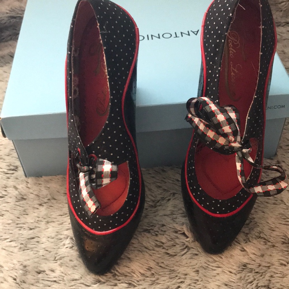 Red white and black poetic license heels